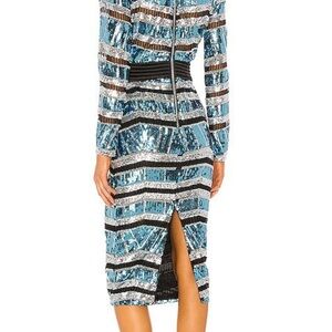 Zhivago Metallic Blue and Silver Sequin Dress
